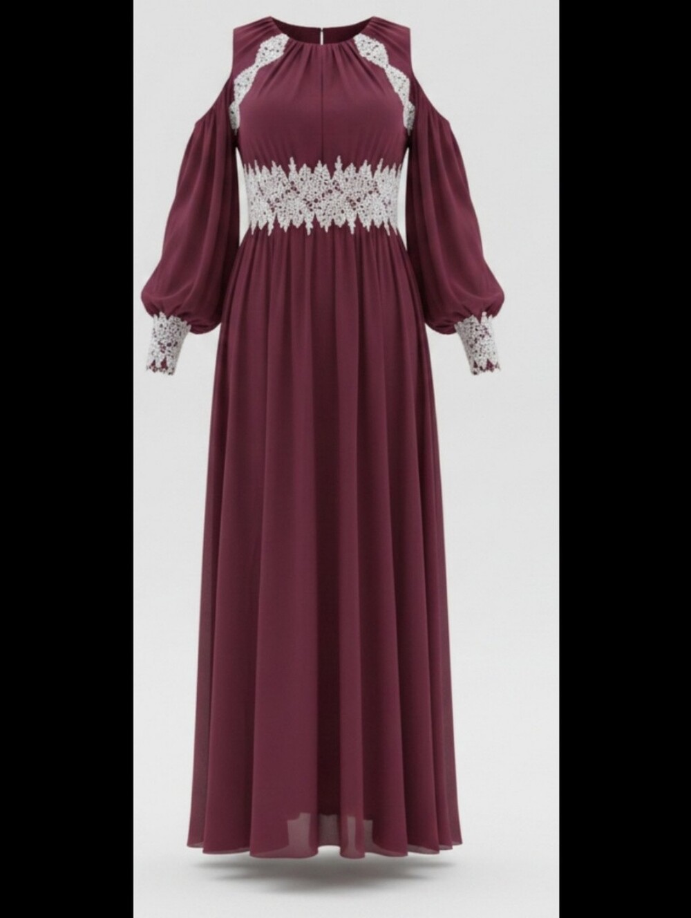 JJ's House Cabernet Maxi Dress with White Lace Inset Size 12